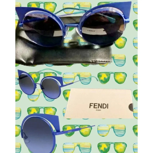 Fendi Unisex Electric Blue Metallic Metal Cat-Eye Butterfly Corners Sunglasses - Picture 1 of 4
